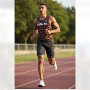 NWOT NIKE Kenya International Team Pro Elite Speedsuit Singlet Mens Red Black
